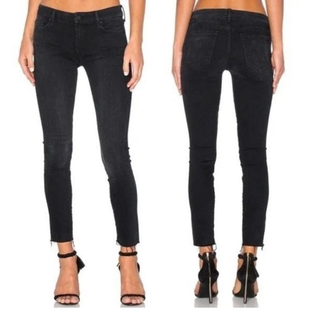 MOTHER Looker Ankle Fray Blackbird Jeans SZ 25 x 26 Raw Hems Mid Rise Skinny EUC